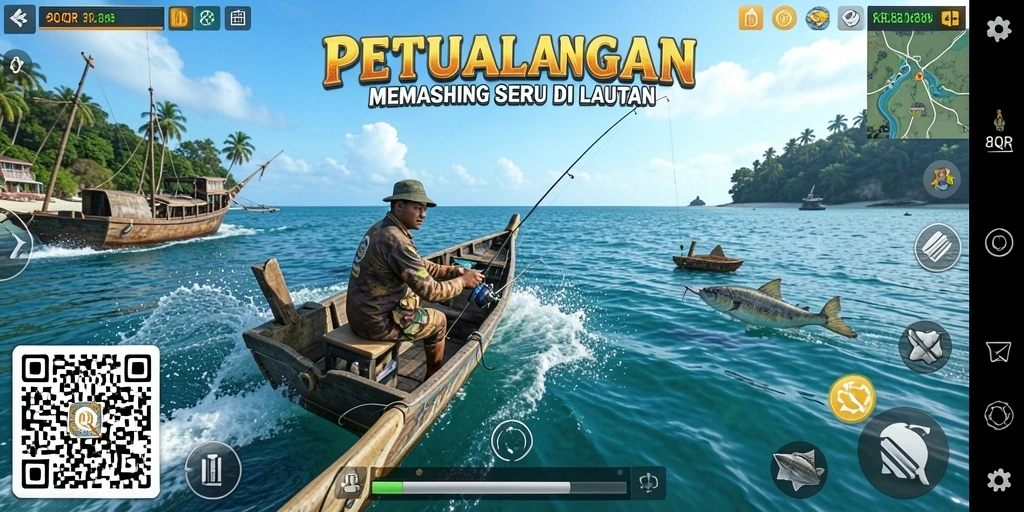 Tampak gameplay 8QR yang seru dengan berbagai teknik memancing.