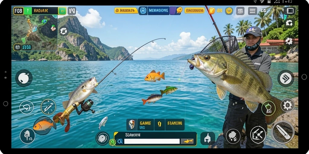 Screenshot F08 menunjukkan gameplay memancing yang realistis dan menarik.