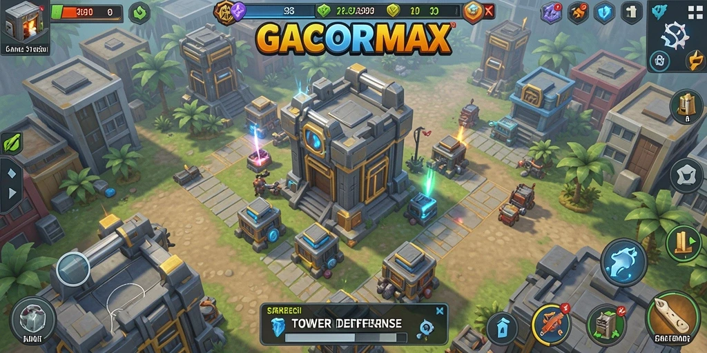 Tampilan gameplay GACORMAX yang mendebarkan dalam pertahanan menara.