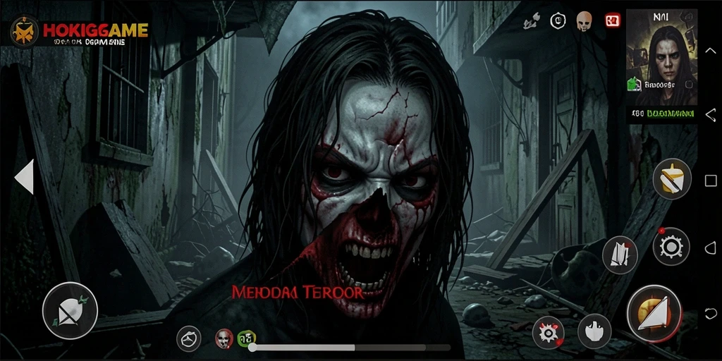Screenshot HOKIGAME menampilkan suasana mencekam dalam gameplay horor.