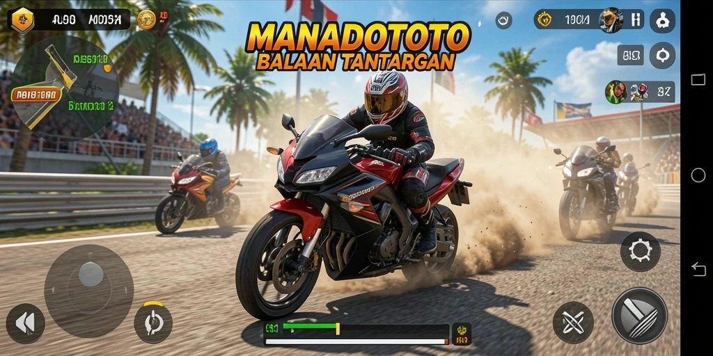 Tampilan gameplay balapan motor yang seru di MANADOTOTO.