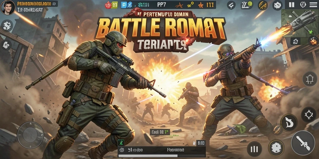 Screenshot PP7 menampilkan aksi seru pertempuran Battle Royale.