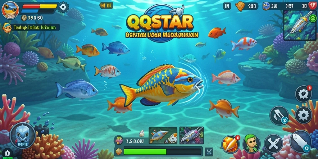 Tampilan gameplay <strong>QQSTAR</strong> yang seru saat menembak ikan.
