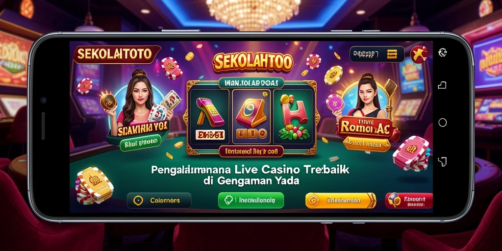 Screenshot gameplay SEKOLAHTOTO dengan dealer langsung dan suasana kasino.